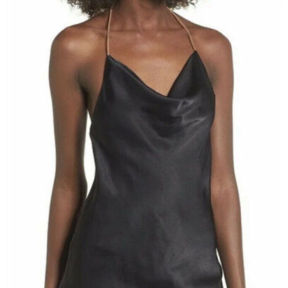 WAYF Metal Chain Deep Back Cowl Neck Halter Top - size Small in Black